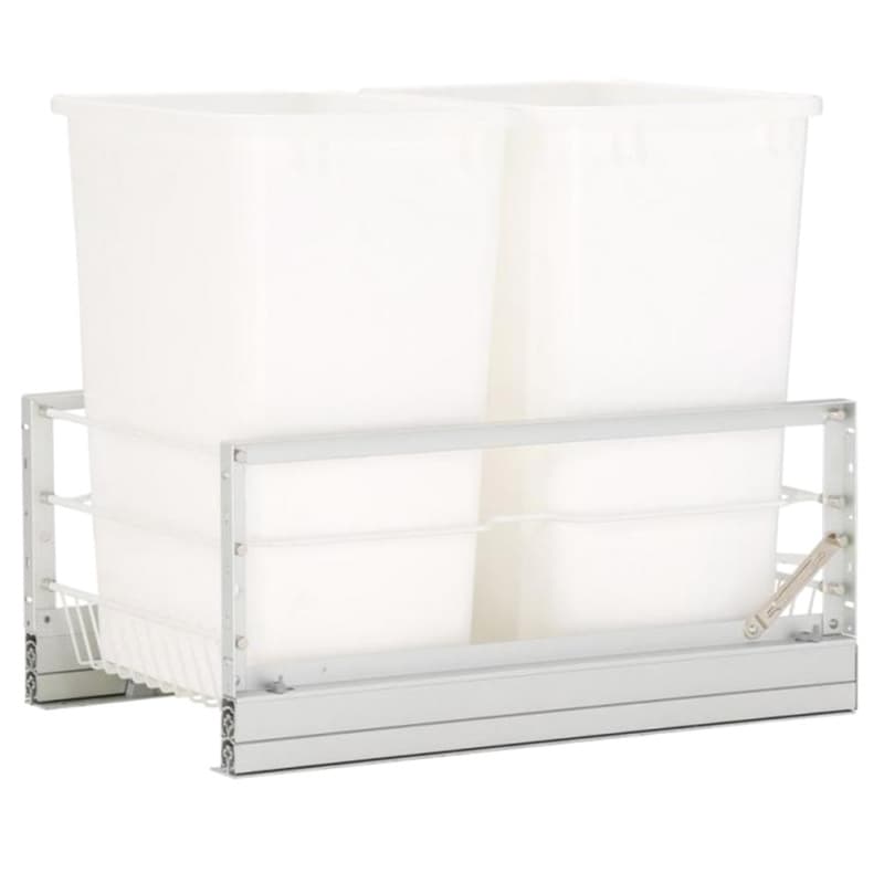 5349 Double 35 QT Aluminum Pullout Waste Container, Full-Extension Soft-Closing for 15" Cabinet Opening, White