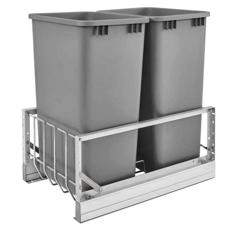 5349 Double 50 QT Aluminum Pullout Waste Container, Full-Extension Soft-Closing for 15" Cabinet Opening, Silver