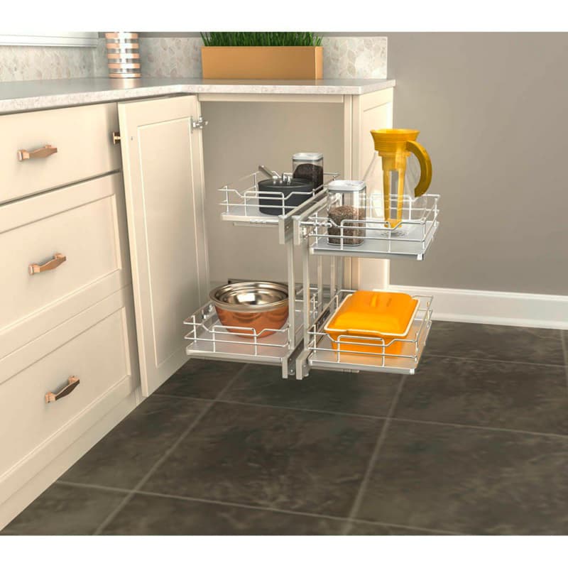 3-Tier Universal Blind Corner Optimizer with Soft-Closing for 18" Cabinet Opening, Light Brown