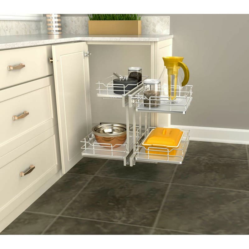 3-Tier Universal Blind Corner Optimizer with Soft-Closing for 18" Cabinet Opening, Gray