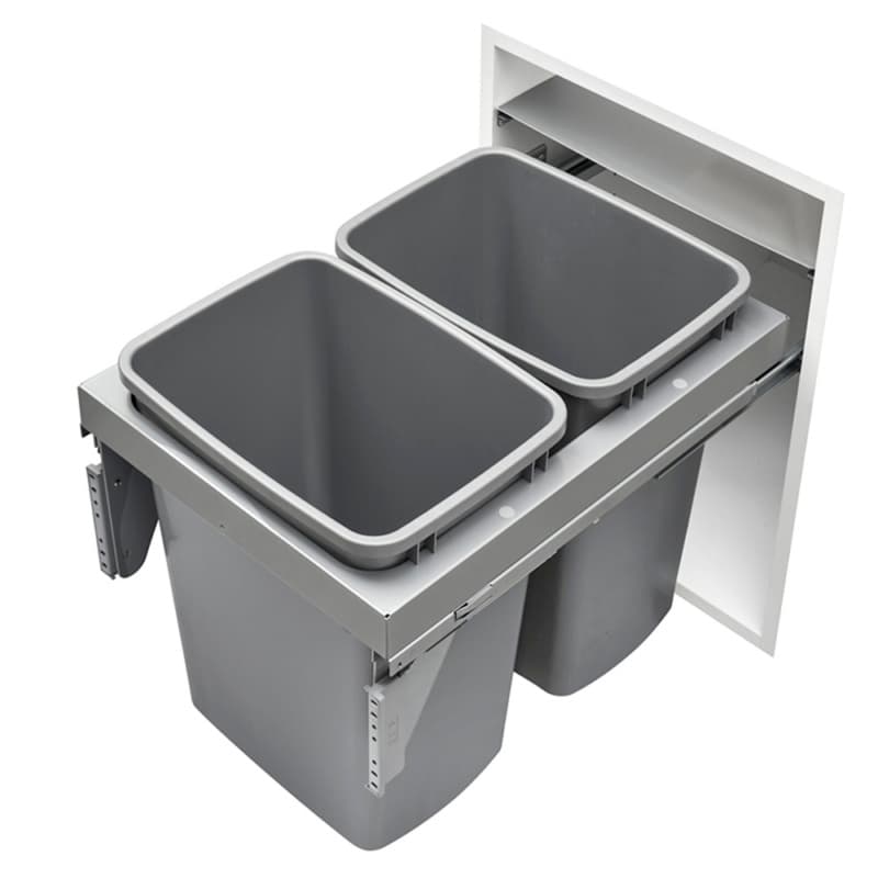 Double 35 QT Top-Mount Pull Out Waste Container, Soft-Closing for 18" Cabinet Opening, Gray