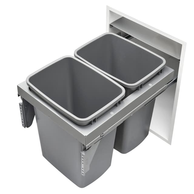 Double 35 QT Top-Mount Pull Out Waste Container, Soft-Closing for 18" Cabinet Opening, Gray