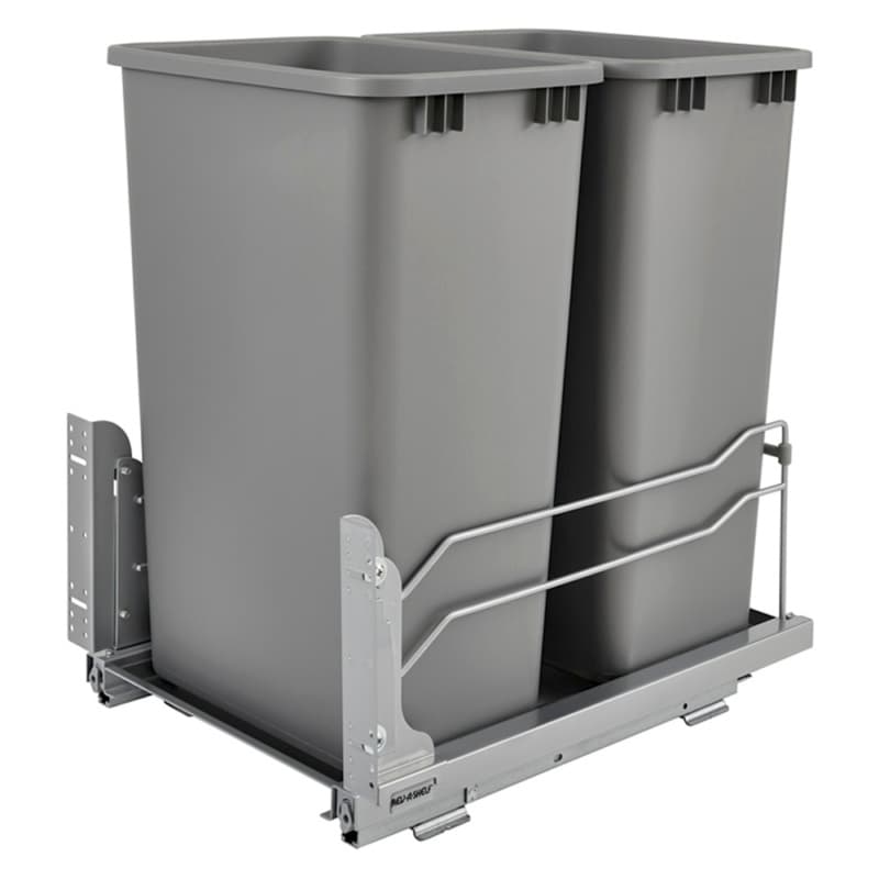53WC Double 27 QT Steel Bottom Mount Pullout Waste Container, Soft-Close for 11-1/2" Cabinet Opening, Orion Gray