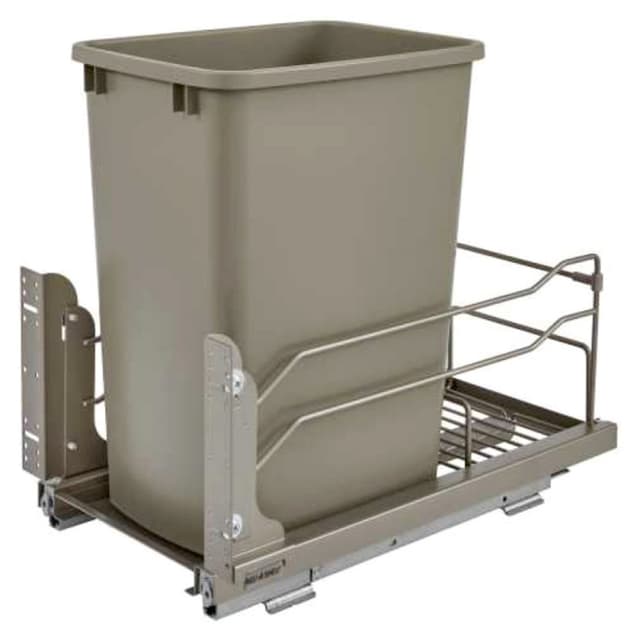 Single 35 QT Under-Mount Waste Container Pullout, Soft-Closing, Champagne