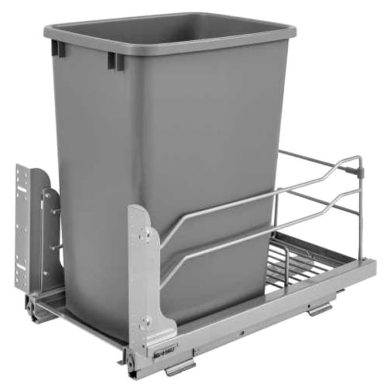 Single 35 QT Under-Mount Waste Container Pullout, Soft-Closing, Silver