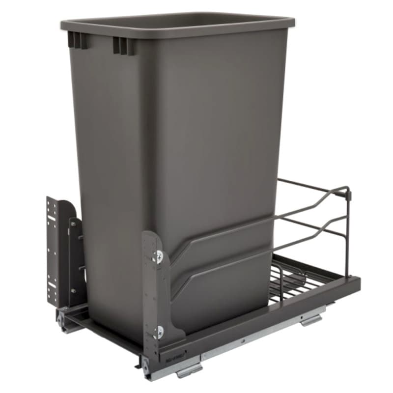 53WC Single 50 QT Steel Bottom Mount Pullout Waste Container, Soft-Close for 11-1/4" Cabinet Opening, Orion Gray
