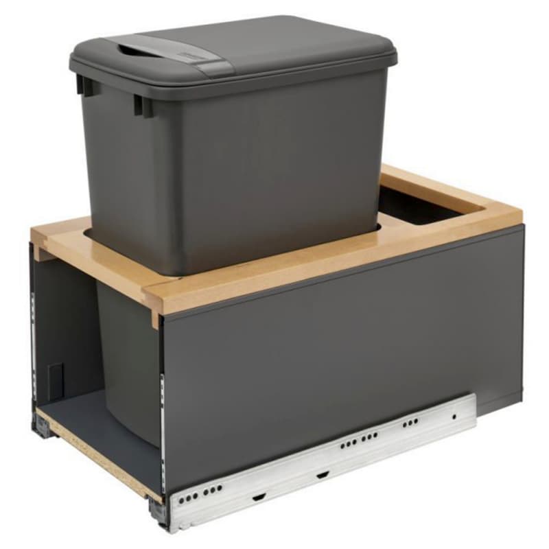 Single Bin 35 QT Bottom-Mount LEGRABOX Waste Container Pullout, BLUMOTION Soft-Closing, Orion Gray/Natural Maple