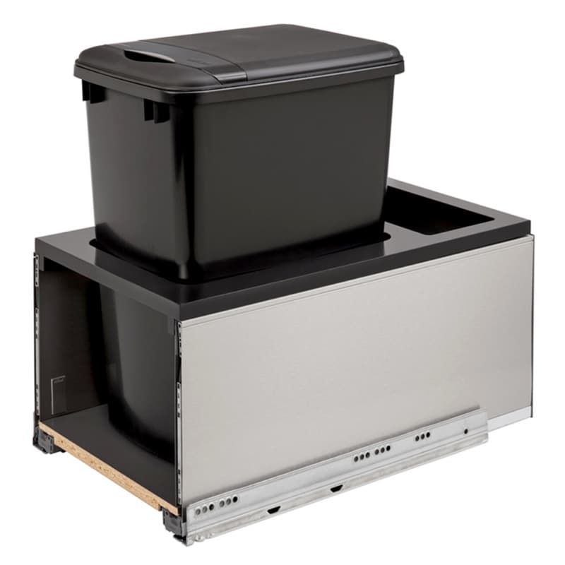 Single 35 QT Bottom-Mount LEGRABOX Waste Container Pullout, BLUMOTION Soft-Closing, Black