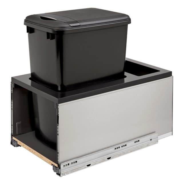 Single 35 QT Bottom-Mount LEGRABOX Waste Container Pullout, BLUMOTION Soft-Closing, Black