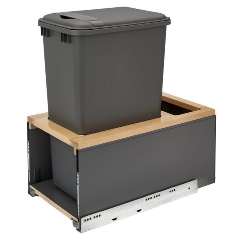 Single 50 QT Bottom-Mount LEGRABOX Waste Container Pullout, BLUMOTION Soft-Closing, Orion Gray/Natural Maple