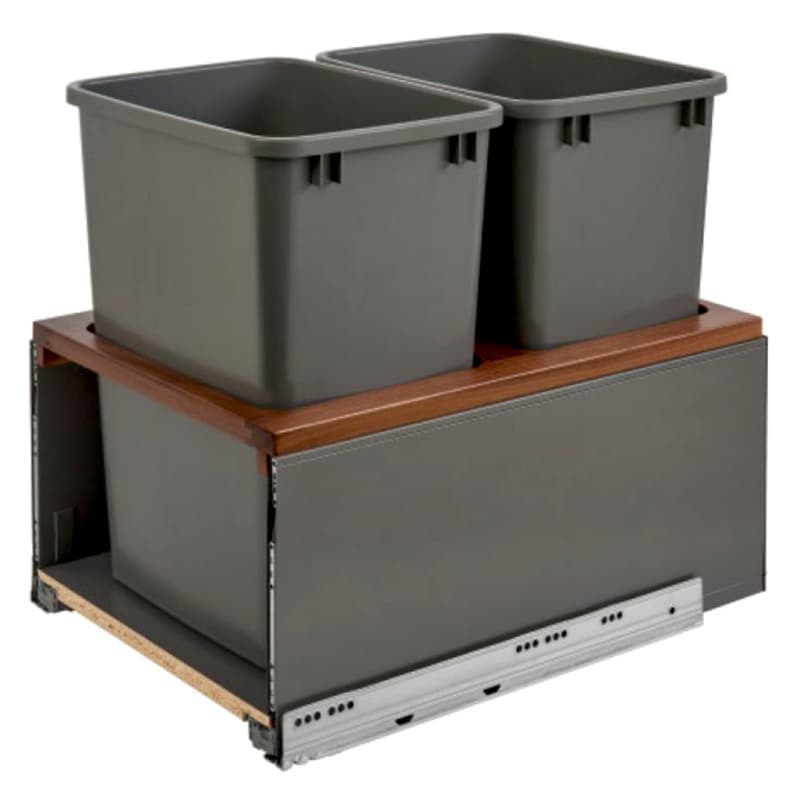 Double 35 QT Bottom-Mount LEGRABOX Pull Out Waste Container, BLUMOTION Soft-Closing, Walnut