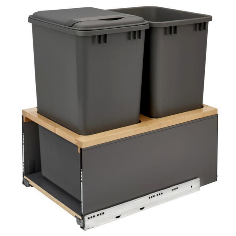 Double 50 QT Bottom-Mount LEGRABOX Pull Out Waste Container with BLUMOTION Soft-Closing, Orion Gray/Natural Maple