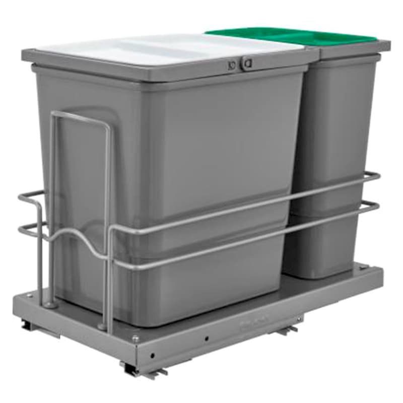 Double 24.3 QT Door-Mount Sink Base Pull Out Waste Container, Soft-Closing, Gray