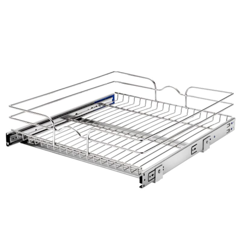 20-3/8" 1-Tier Single Pullout Wire Basket with 22" Slides, Chrome