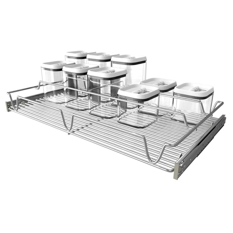 24" Pullout Pantry Container Organizer, Anodized Chrome