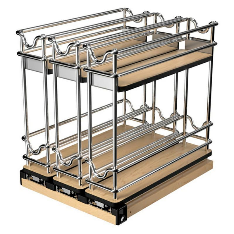 8-19/32" 2-Tier Triple Narrow Wire Wall Upright Storage Pull-Out, Polished Chrome