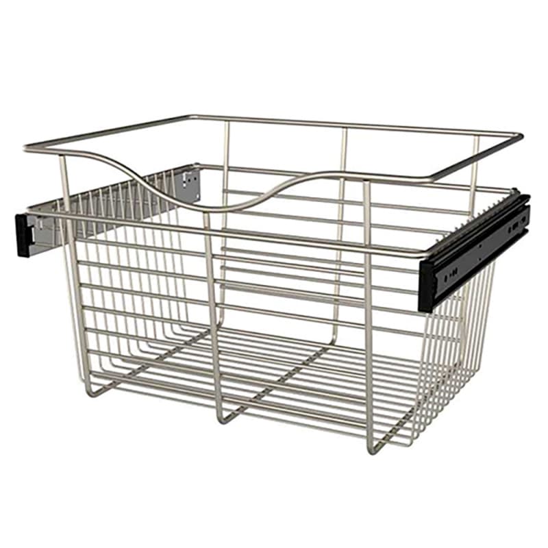 11" x 14" x 18" Wide Heavy-Gauge Pull-Out Wire Basket, Satin Nickel Finish