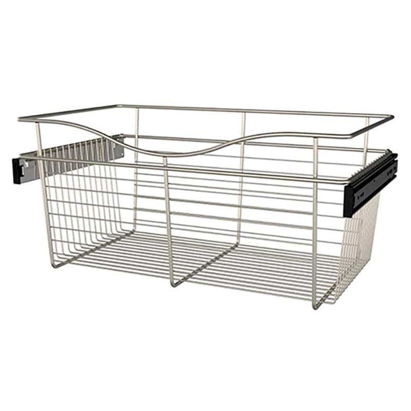 11" x 14" x 24" Wide Heavy-Gauge Pull-Out Wire Basket, Satin Nickel Finish