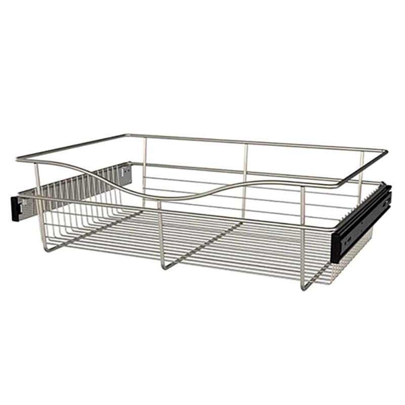 7" x 16" x 24" Wide Heavy-Gauge Pull-Out Wire Basket, Satin Nickel Finish