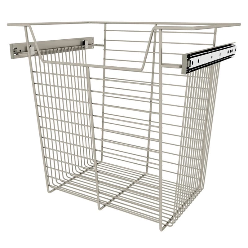 17" x 14" x 18" Wide Sidelines Pull-Out Wire Closet Basket, Satin Nickel Finish
