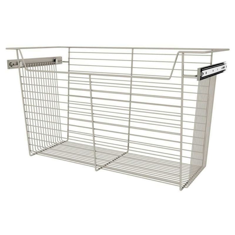 17" x 14" x 30" Wide Sidelines Pull-Out Wire Closet Basket, Satin Nickel Finish