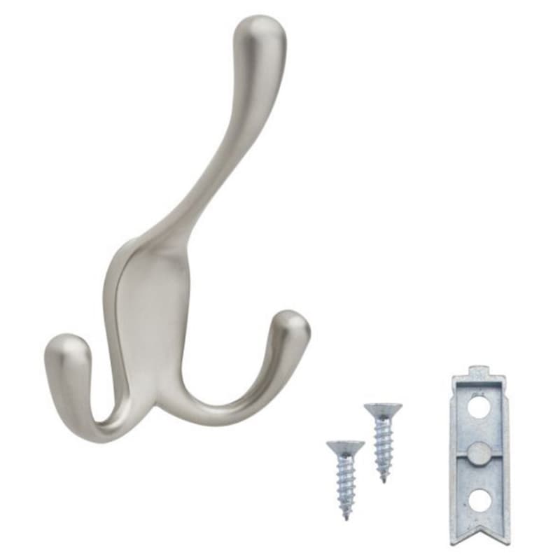 2-13/32" x 3-15/16" Sidelines 3-Way Hook, Satin Nickel Finish