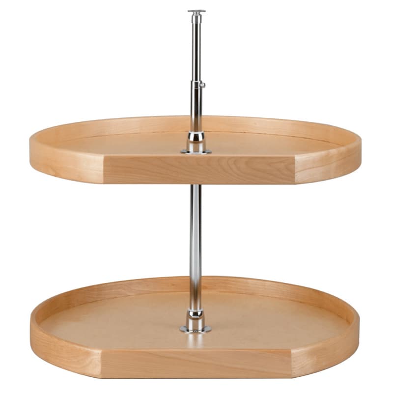 4NW 28" D-Shape 2 Tray Wood Lazy Susan