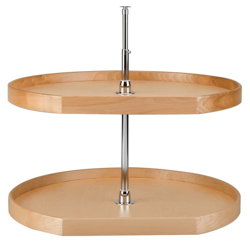4NW 32" D-Shape 2 Tray Wood Lazy Susan