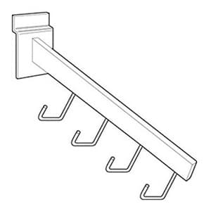 12" RVS94 Slatwall J-Hook Faceout with 4 Hooks, Polished Chrome