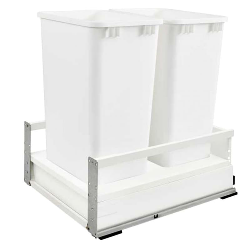 Double 50 QT Bottom-Mount Waste Container Pullout with Blum Servo-Drive, White