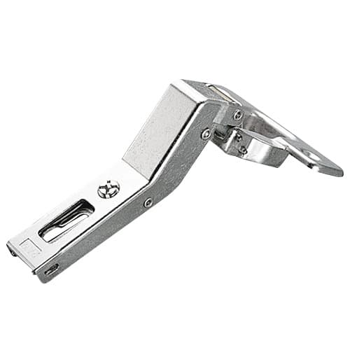 Series 200 +45° Angled Corner 94° Opening Hinge, Self-Closing, Overlay, Nickel-Plated, Screw-On