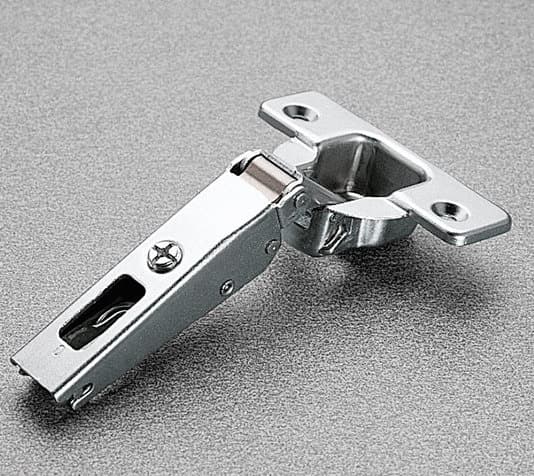 Series 200 120° Opening Hinge, 45mm Bore Pattern, Self-Closing, 1/2" Overlay, Nickel-Plated, Screw-On