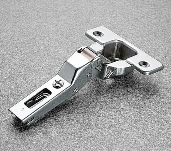 Series 200 120° Opening Hinge, 45mm Bore Pattern, Self-Closing, Half Overlay, Nickel-Plated, Screw-On