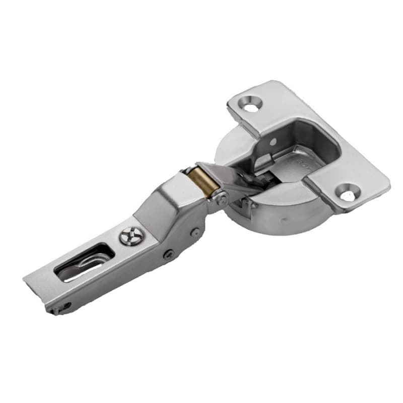 Series N 94° Opening Thick Door Hinge, 52mm Bore Pattern, Half Overlay Hinge, Soft-Closing, Screw-On, Nickel