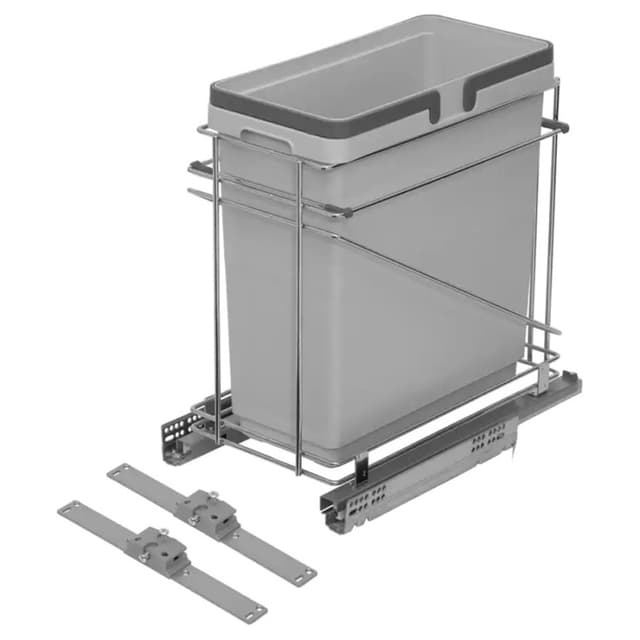 Single 35 QT Bottom-Mount Waste Container Pullout with Soft-Closing, Gray