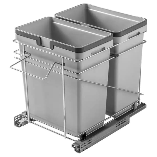 Double 35 QT Bottom-Mount Waste Container, Full-Extension Soft-Closing, Silver