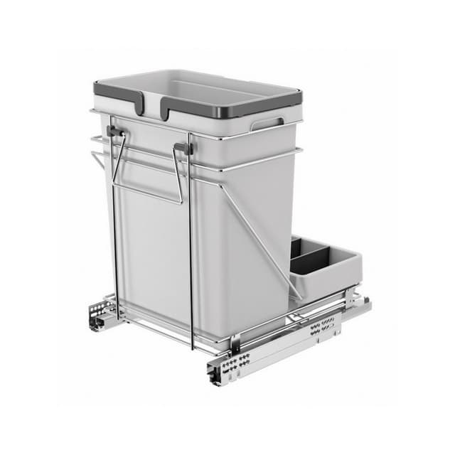 Single 32 QT Bottom-Mount Waste Container Pullout with Rear Bracket for 15" Cabinet Opening, Gray
