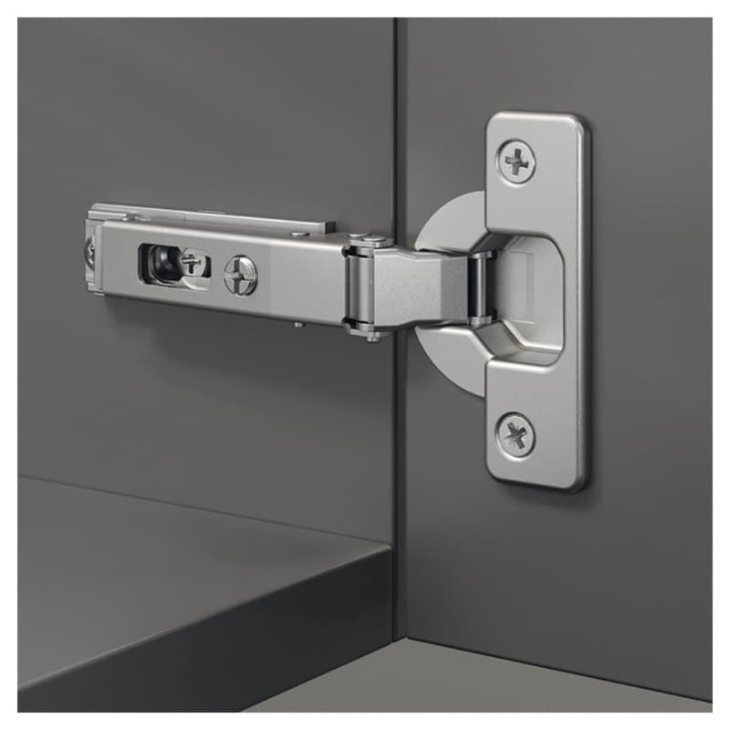 Series 200 94° Opening Thick Door Hinge, 45mm Bore Pattern, Free-Swinging, Half Overlay, Nickel-Plated, Dowelled