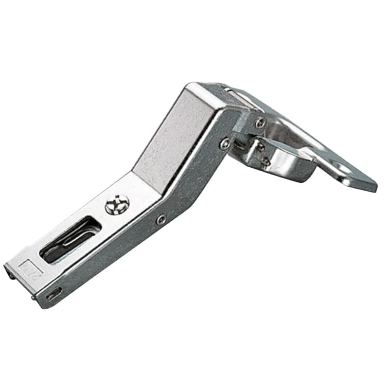 Series 200 +45° Angled Corner 94° Opening Hinge, Self-Closing, Overlay, Nickel-Plated, Dowelled