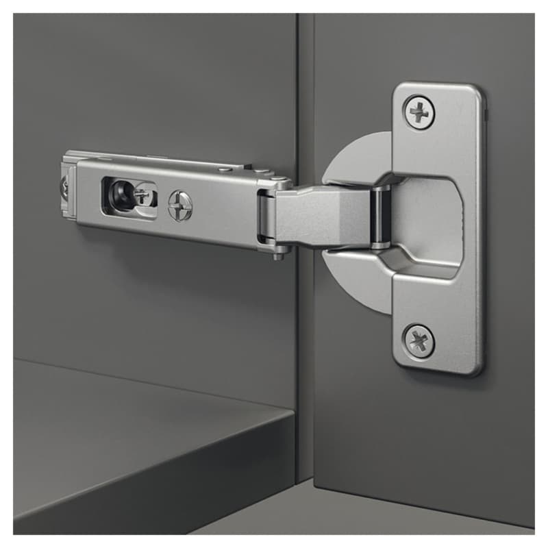 Series F 94° Opening Thick Door Hinge, 52mm Bore Pattern, Free-Swinging, Half Overlay, Nickel-Plated, Screw-On