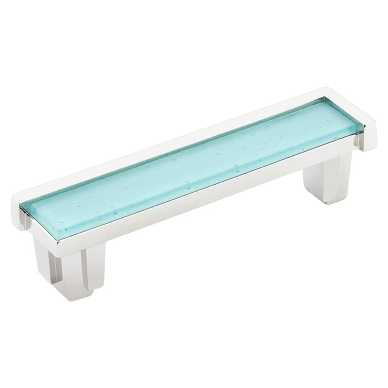 4" Tallmadge Cabinet Pull, Polished Nickel/Turquoise Glass
