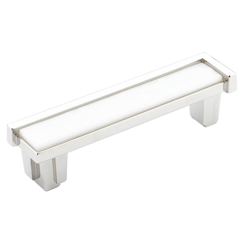 4" Tallmadge Cabinet Pull, Polished Nickel/White Glass