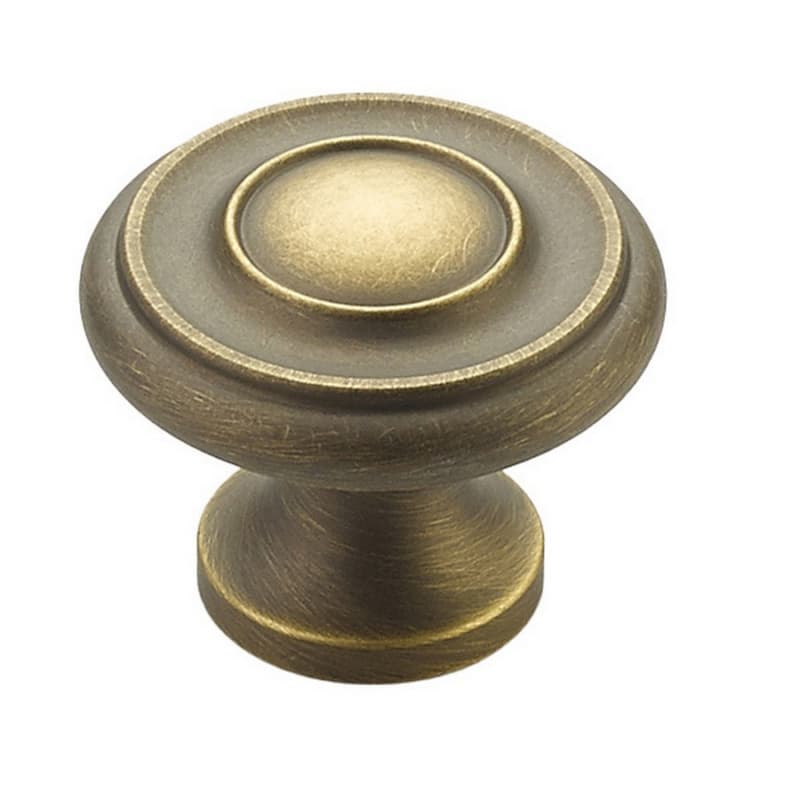 1-1/4" x 7/8" Traditional Round Cabinet Knob, Antique Light Brass