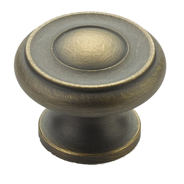 1-1/2" Traditional Round Cabinet Knob, Antique Light Brass
