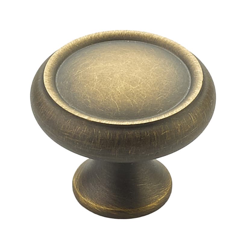1-1/4" Traditional Round Cabinet Knob, Antique Light Brass