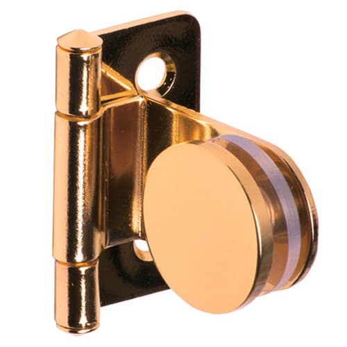 Inset Glass Door Hinge with Rounded Plate, 48mm Open Width, Polished Brass