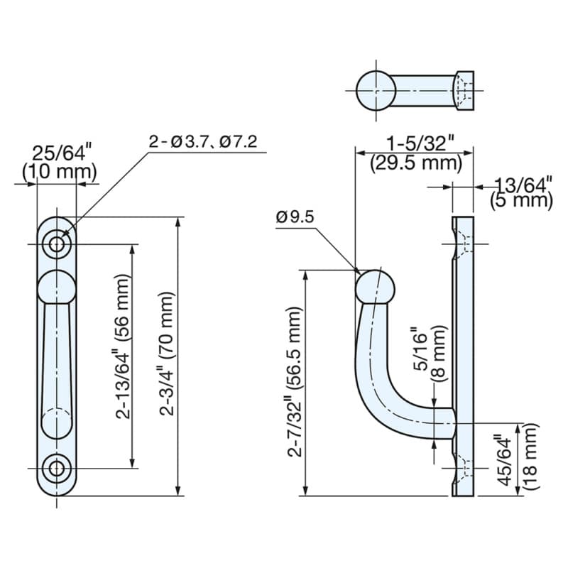 70mm Stainless Steel Hook, Polished