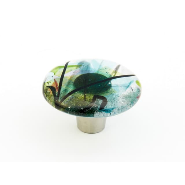 1-1/2" Ice Round Cabinet Knob, Turquoise Confetti