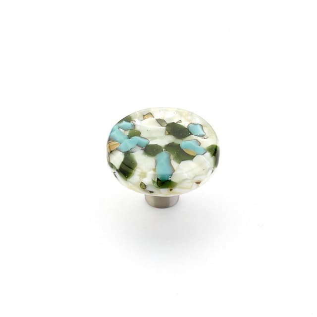 1-1/2" Ice Round Cabinet Knob, Green/Blue Pebbles