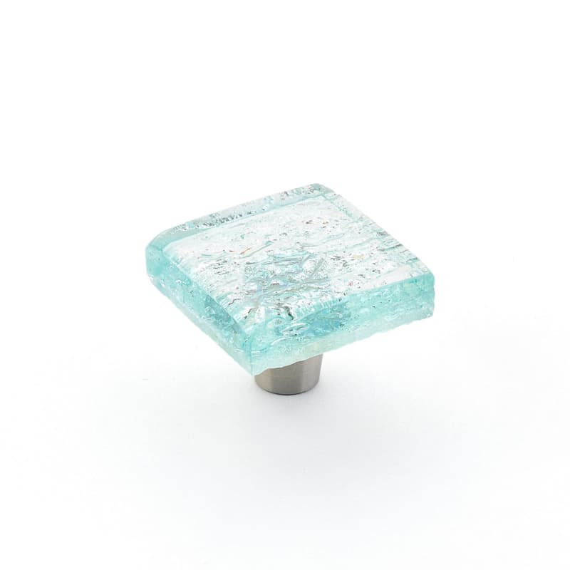 1-1/2" Ice Square Cabinet Knob, Aqua Pearl